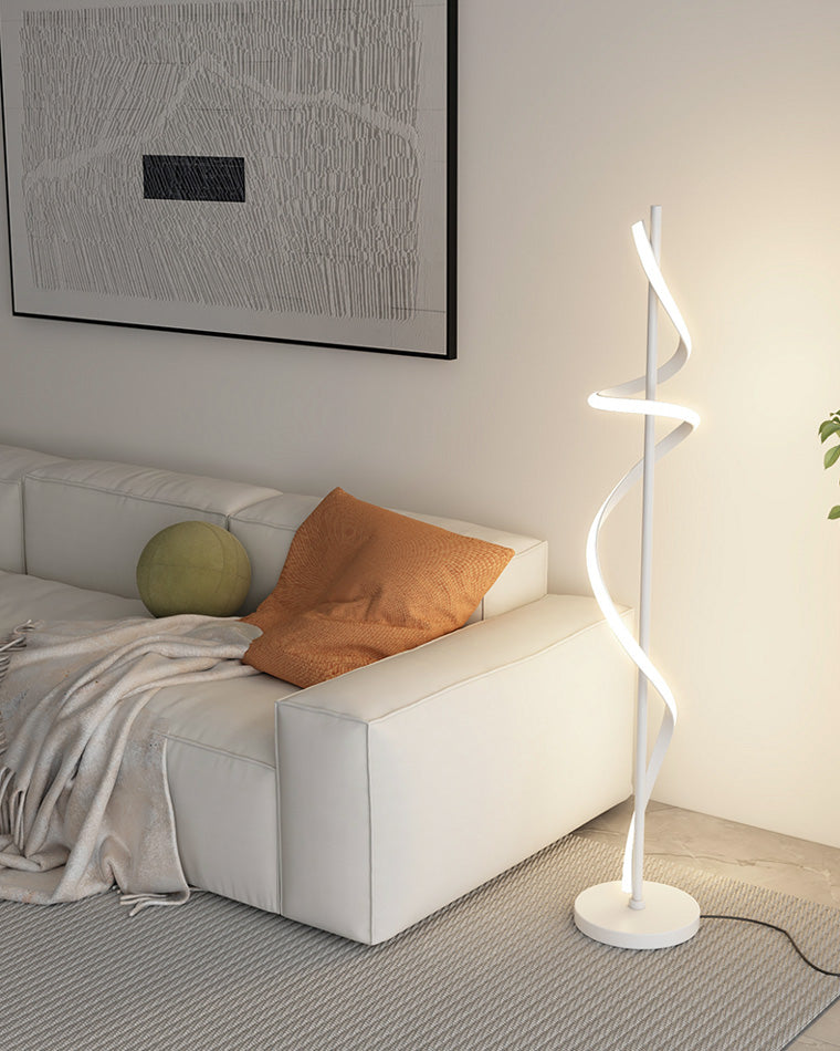 Dimmable Spiral Arc Floor Lamp Sculptural LED Warm White Living Room Bedroom — 3 Finish Options