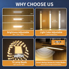 Under cabinet lights 76 LED motion sensor USB rechargeable magnetic dimmable — kitchen installation