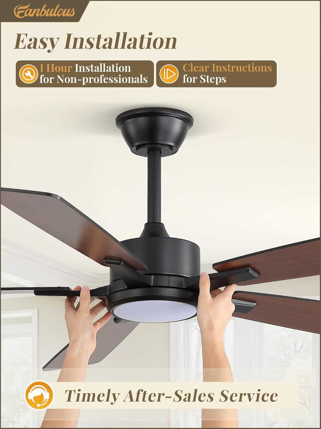 6-Speed DC Motor Ceiling Fan Stepless Color Temperature Dimmable 20W LED Reversible Bedroom — 42 to 60 Inch