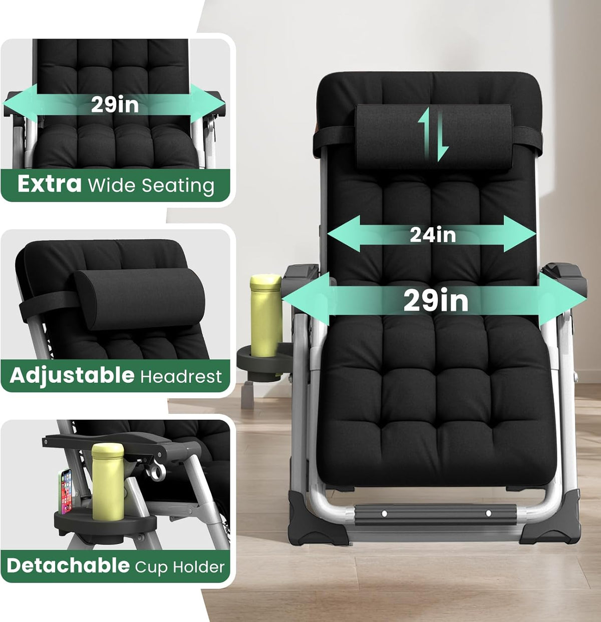 Reclining Outdoor Chair for Seniors – Adjustable Folding Lounger, Holds 500 LB