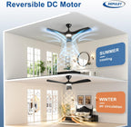Ceiling Fan with LED Light 6-Speed DC Motor Indoor Outdoor Remote Dimmable — Black Walnut 42 to 52 Inch