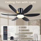Low Profile Flush Mount Ceiling Fan with LED Light Dimmable Remote Noiseless Bedroom — 36 to 46 Inch