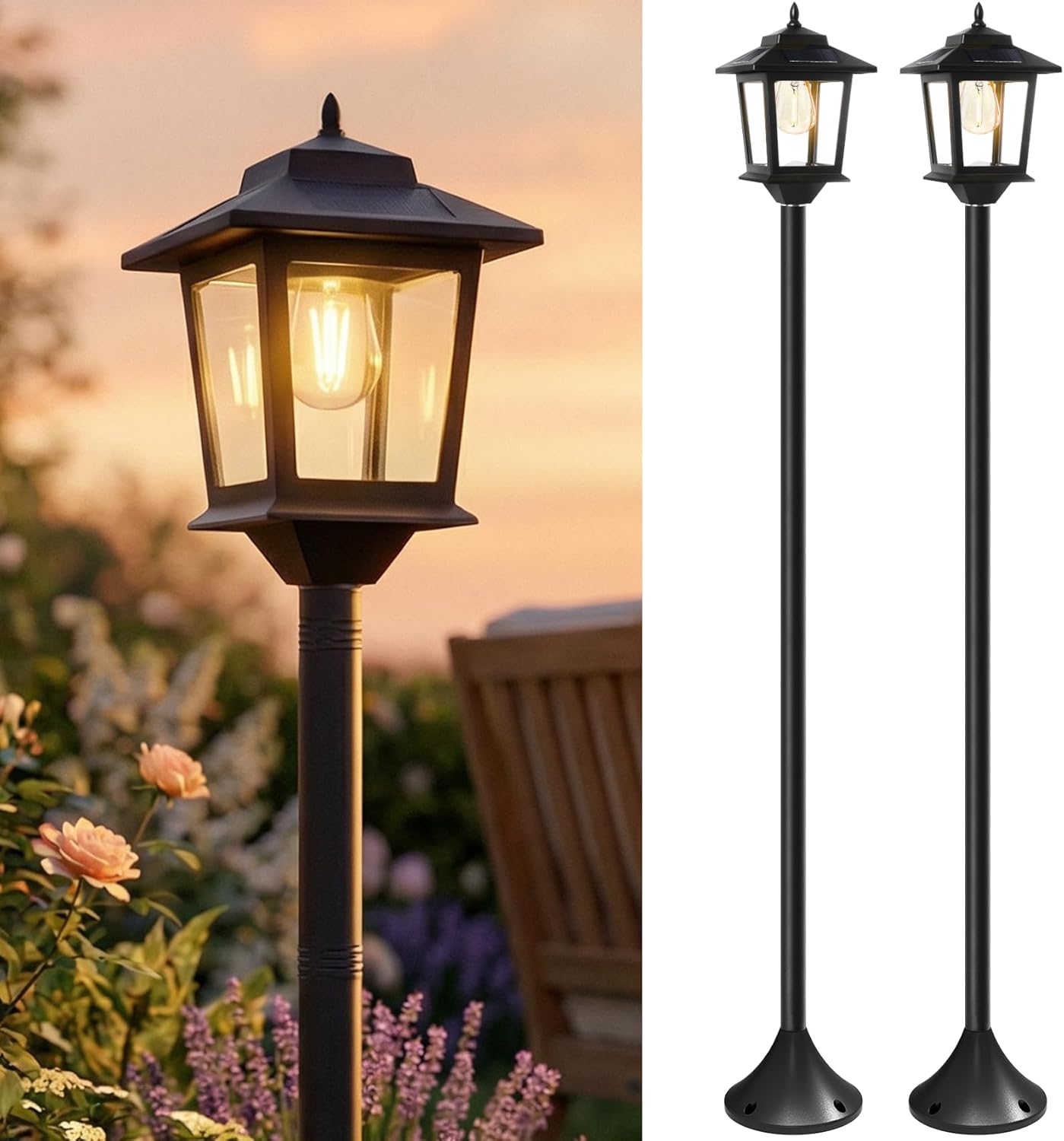 Solar post lantern driveway warm white waterproof outdoor curb appeal — 1, 2 and 4-pack