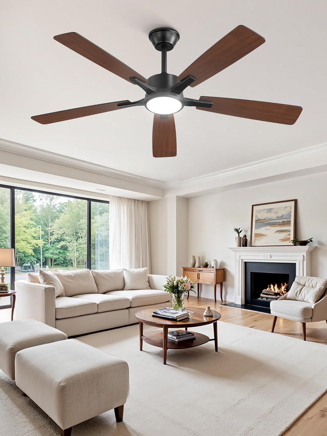 6-Speed DC Motor Ceiling Fan Stepless Color Temperature Dimmable 20W LED Reversible Bedroom — 42 to 60 Inch