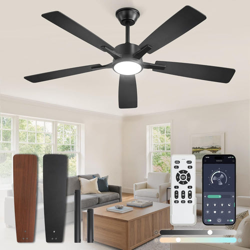 6-speed DC motor ceiling fan stepless color temperature dimmable 20W LED bedroom — black bronze gold 42 to 60 inch