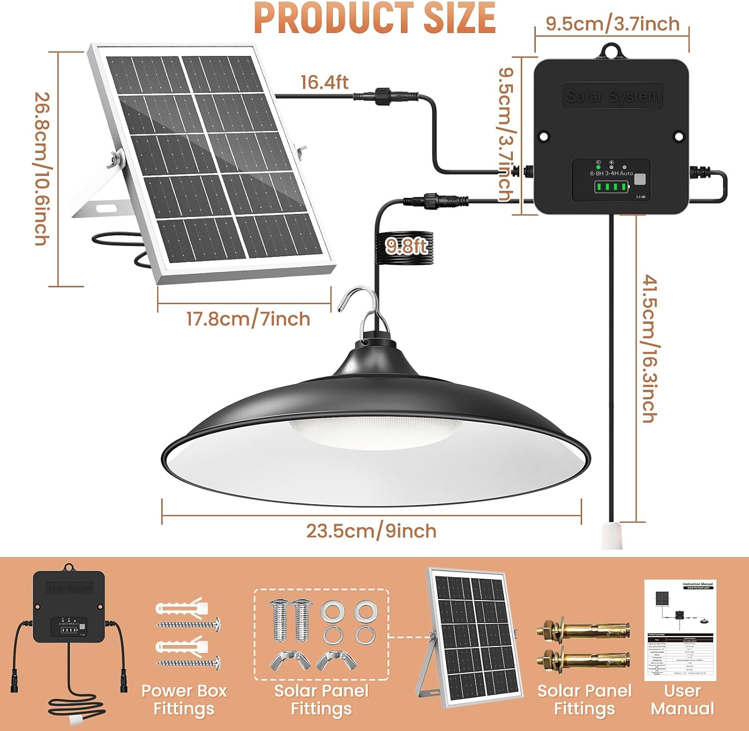 Solar shed garage pendant light indoor outdoor motion sensor IP65 — solar panel charging detail