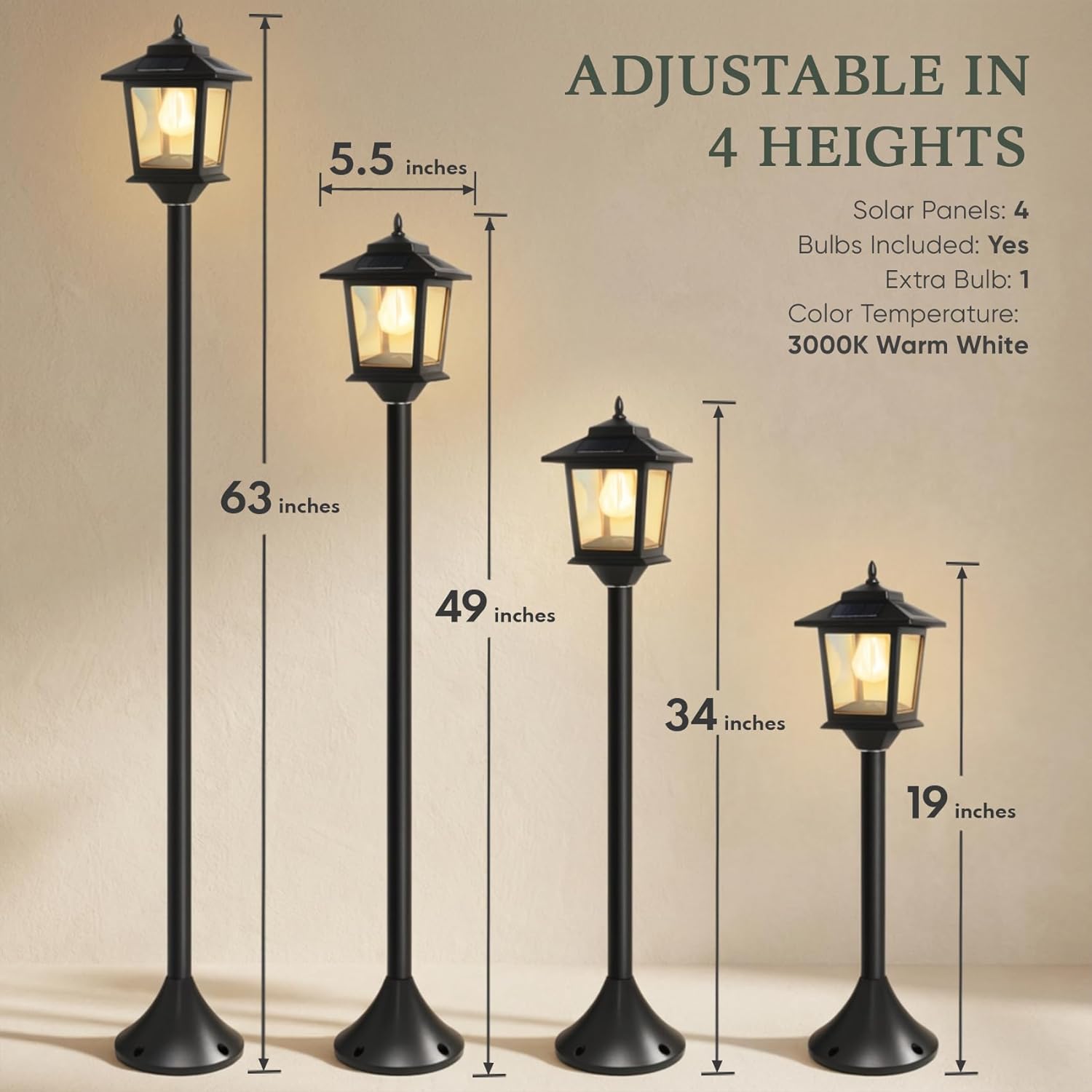 Solar post lantern driveway warm white waterproof outdoor — driveway entrance curb appeal