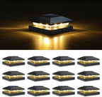 Solar fence post cap lights warm amber LED waterproof outdoor 4x4 inch — 10, 16 and 20-pack