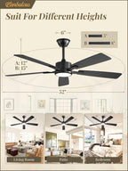 6-Speed DC Motor Ceiling Fan Stepless Color Temperature Dimmable 20W LED Reversible Bedroom — 42 to 60 Inch