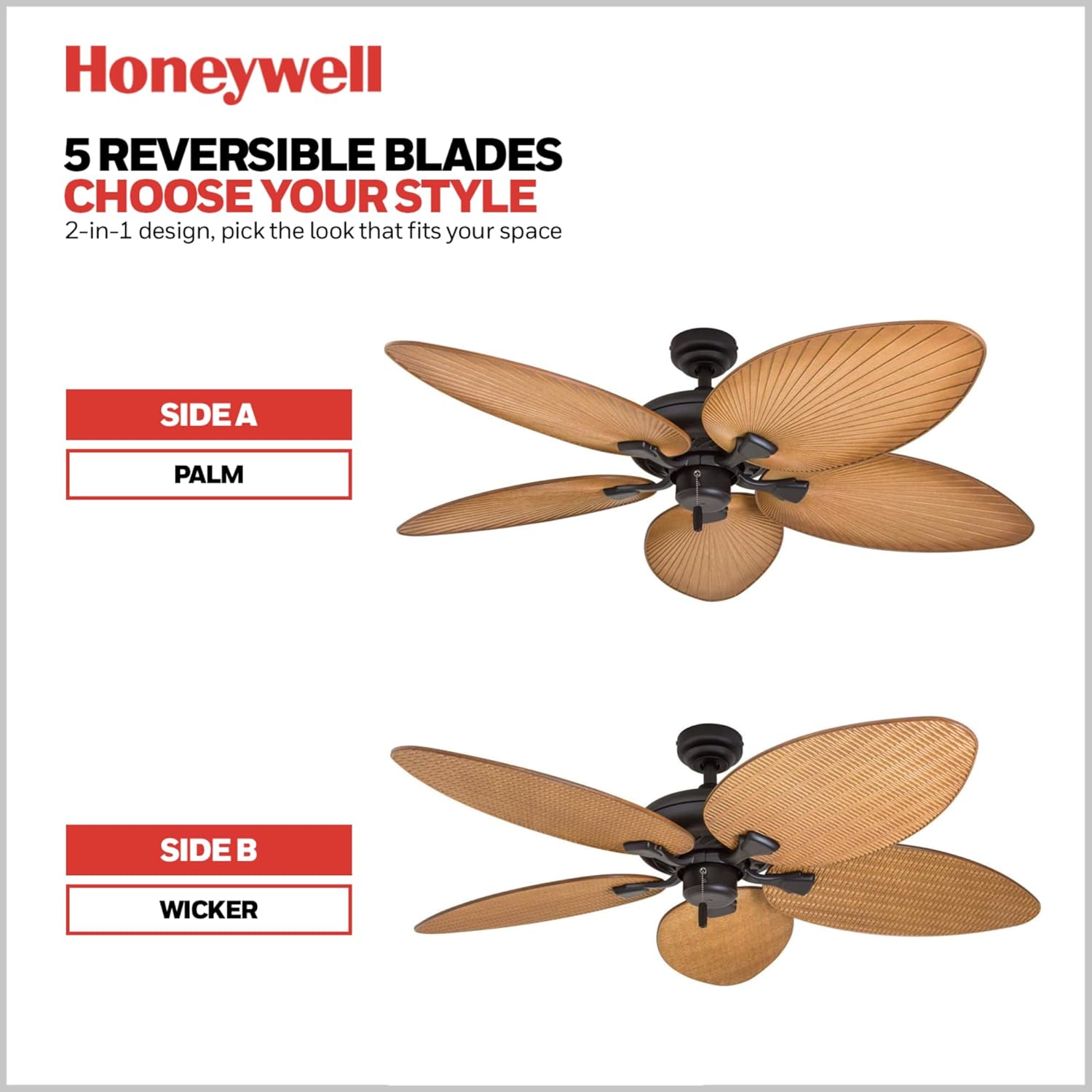 Tropical Palm Leaf Blade Ceiling Fan No Light Damp Rated Outdoor Indoor Pull Chain 52 Inch — Bronze