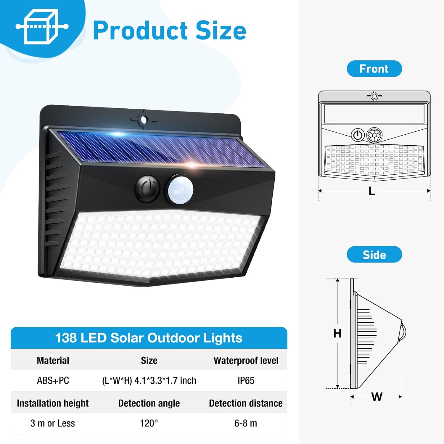 Solar wall mount security light motion sensor 3 modes IP65 outdoor — 2-pack 4-pack 6-pack 8-pack