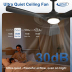 Ceiling Fan with LED Light 6-Speed DC Motor Indoor Outdoor Remote Dimmable — Black Walnut 42 to 52 Inch