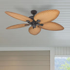 Tropical Palm Leaf Blade Ceiling Fan No Light Damp Rated Outdoor Indoor Pull Chain 52 Inch — Bronze
