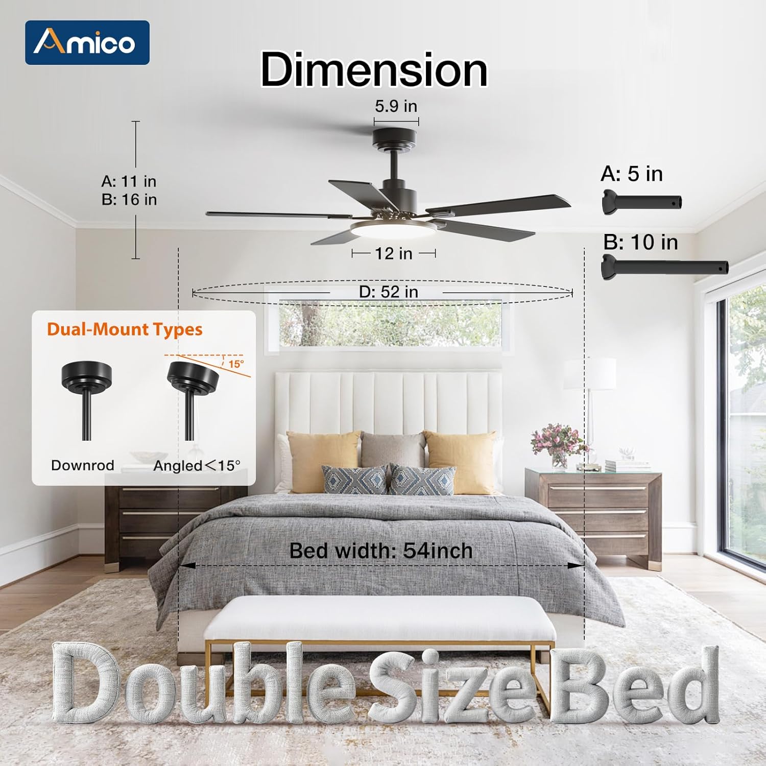 Smart WiFi Ceiling Fan with LED Light App Alexa Google Control 3CCT Dimmable 6-Speed DC Motor — 52 to 60 Inch