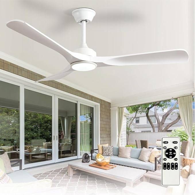 3-blade indoor outdoor ceiling fan LED dimmable remote IP44 patio gazebo — black white walnut 42 to 52 inch