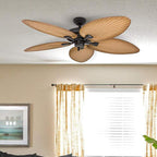 Tropical Palm Leaf Blade Ceiling Fan No Light Damp Rated Outdoor Indoor Pull Chain 52 Inch — Bronze