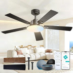 Smart WiFi ceiling fan app Alexa Google control 3CCT dimmable LED 6-speed DC motor — black white 52 to 60 inch