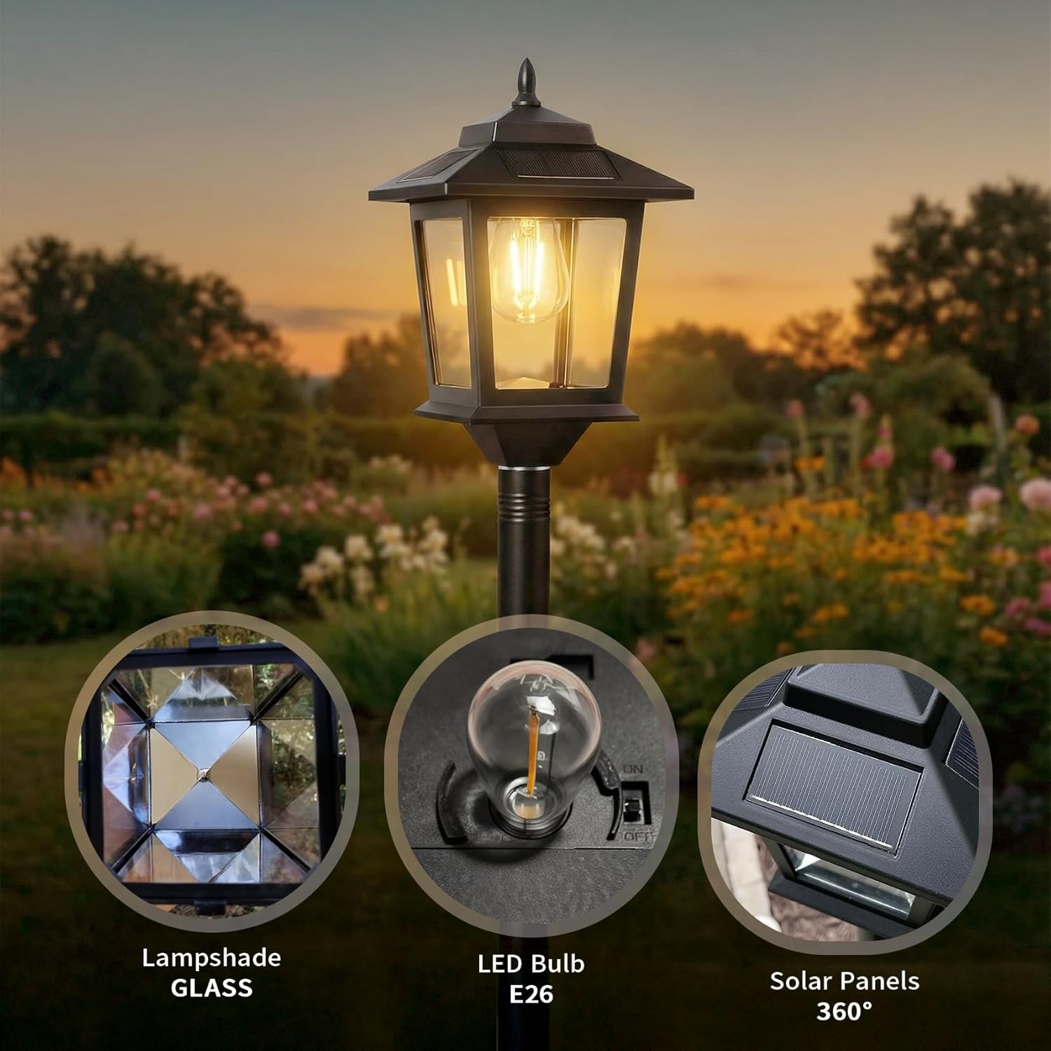 Solar post lantern driveway warm white waterproof outdoor — 1-pack 2-pack 4-pack options
