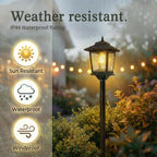 Solar post lantern driveway warm white waterproof outdoor curb appeal — illuminated at dusk