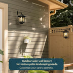 Solar dusk to dawn porch light warm amber outdoor wall lantern — lantern design close-up detail
