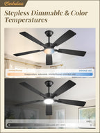 6-Speed DC Motor Ceiling Fan Stepless Color Temperature Dimmable 20W LED Reversible Bedroom — 42 to 60 Inch