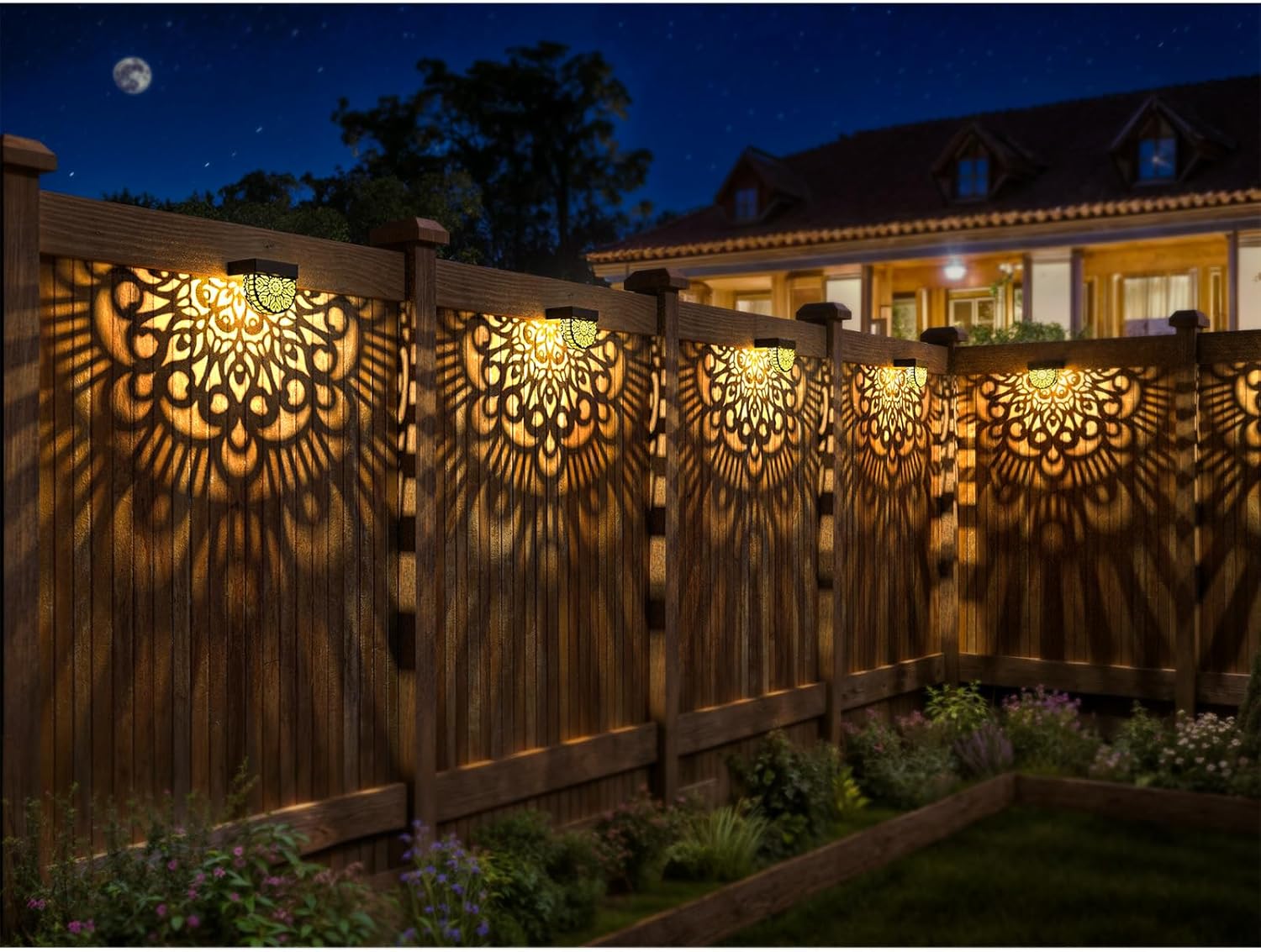 Solar mandala decorative wall light metal waterproof outdoor fence garden — mandala pattern detail