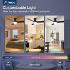 Flush Mount Ceiling Fan with LED Light 3CCT Dimmable Remote Indoor Outdoor Noiseless — 30 to 52 Inch