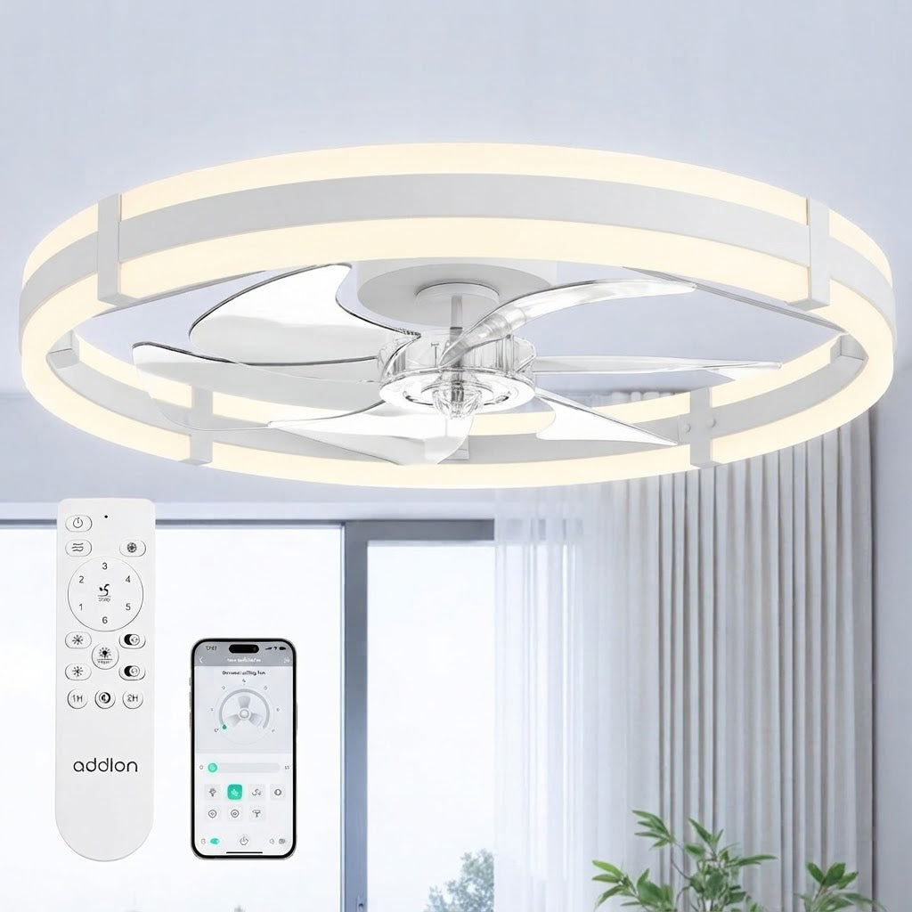 Small Flush Mount Ceiling Fan with LED Light 3000-6000K Dimmable Remote Fandelier Bedroom Kitchen — 20 to 24 Inch