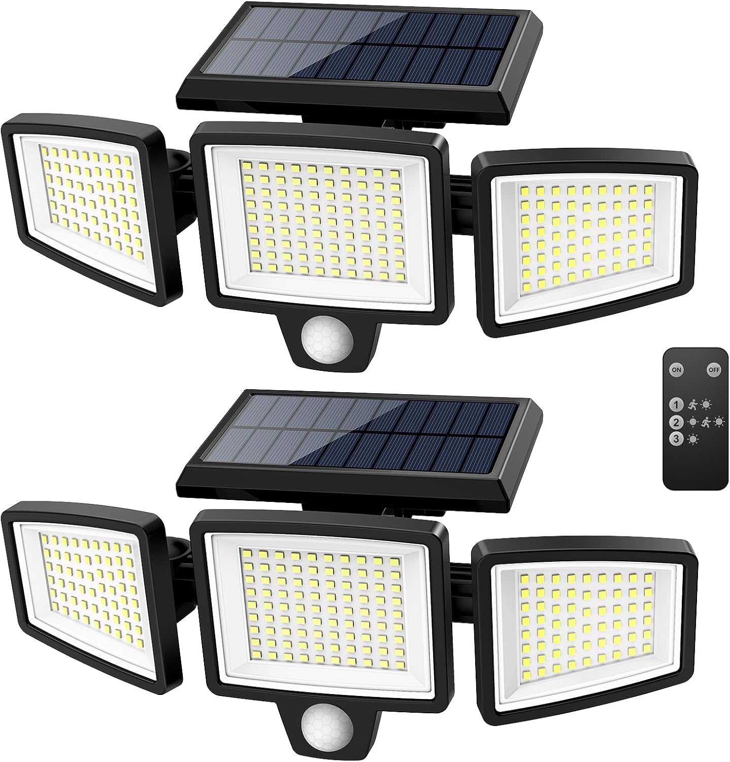 Solar motion security flood light 3-head 182 LED IP65 outdoor — 1, 2 and 4-pack