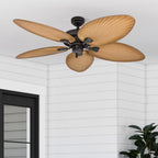 Tropical Palm Leaf Blade Ceiling Fan No Light Damp Rated Outdoor Indoor Pull Chain 52 Inch — Bronze