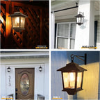 Solar dusk to dawn porch light warm amber auto on off outdoor wall lantern — evening ambiance