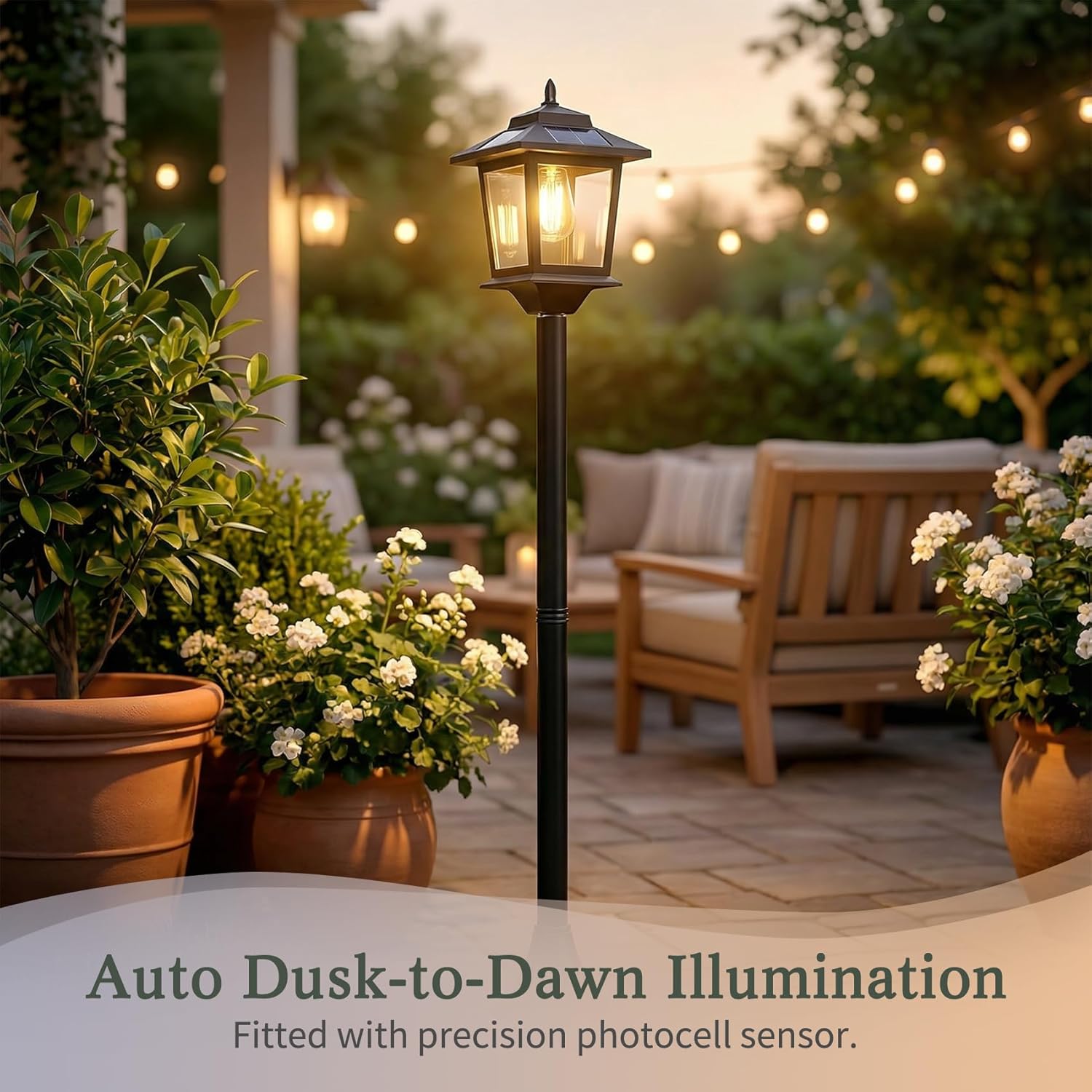 Solar post lantern driveway warm white waterproof outdoor — installed on driveway post