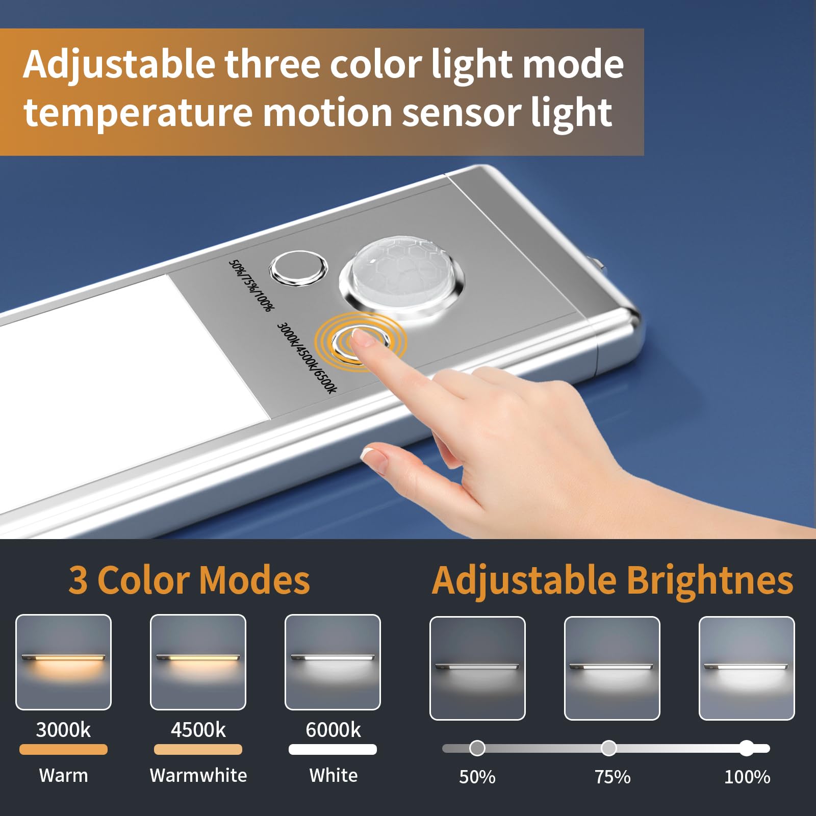 Under cabinet lights 76 LED motion sensor USB rechargeable magnetic — motion activation detail