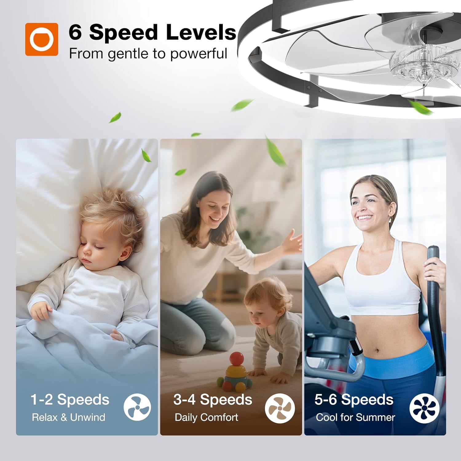 Small Flush Mount Ceiling Fan with LED Light 3000-6000K Dimmable Remote Fandelier Bedroom Kitchen — 20 to 24 Inch