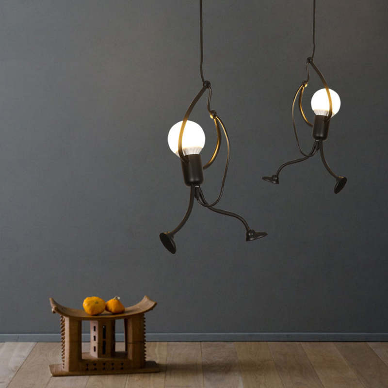 Miro Retro Modern Iron Man Pendant Light, Black