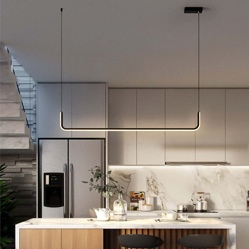 Clen Modern Linear Pendant Light Double Frame, Black/Gold