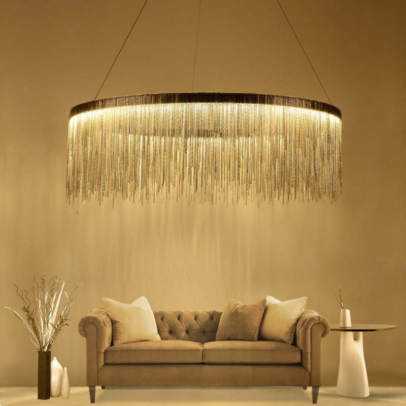 Arisha Tassel Chain Art Deco Pendant Light Silver/Gold Living Room/Hall