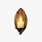 Vintage Epoch Leaf-Shaped Wood & Metal Wall Lamp