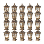 Stone Pillar Light Fixture Retro Pavilion-Style LED Solar & Hardwired Outdoor — Black Bronze Sets