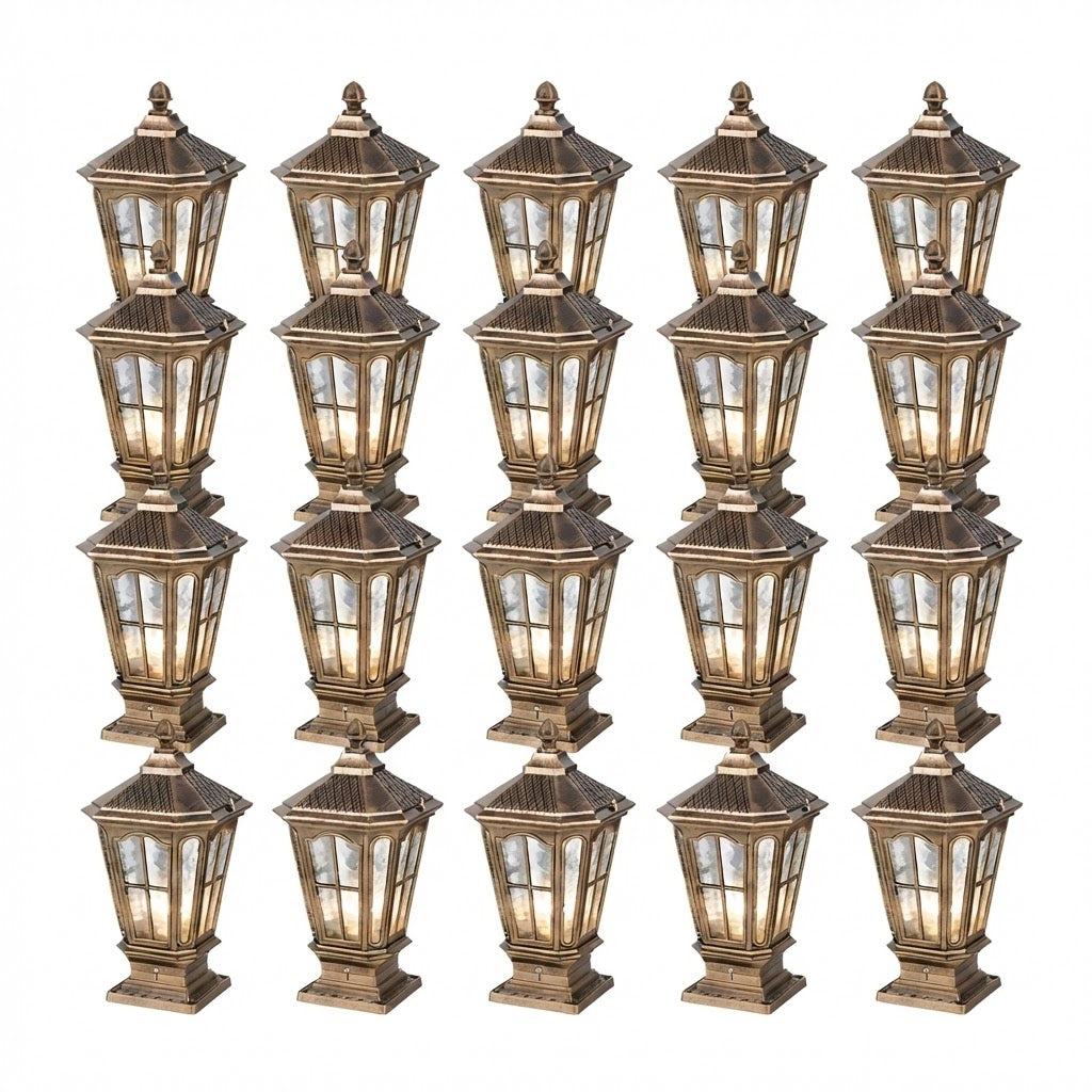 Stone Pillar Light Fixture Retro Pavilion-Style LED Solar & Hardwired Outdoor — Black Bronze Sets