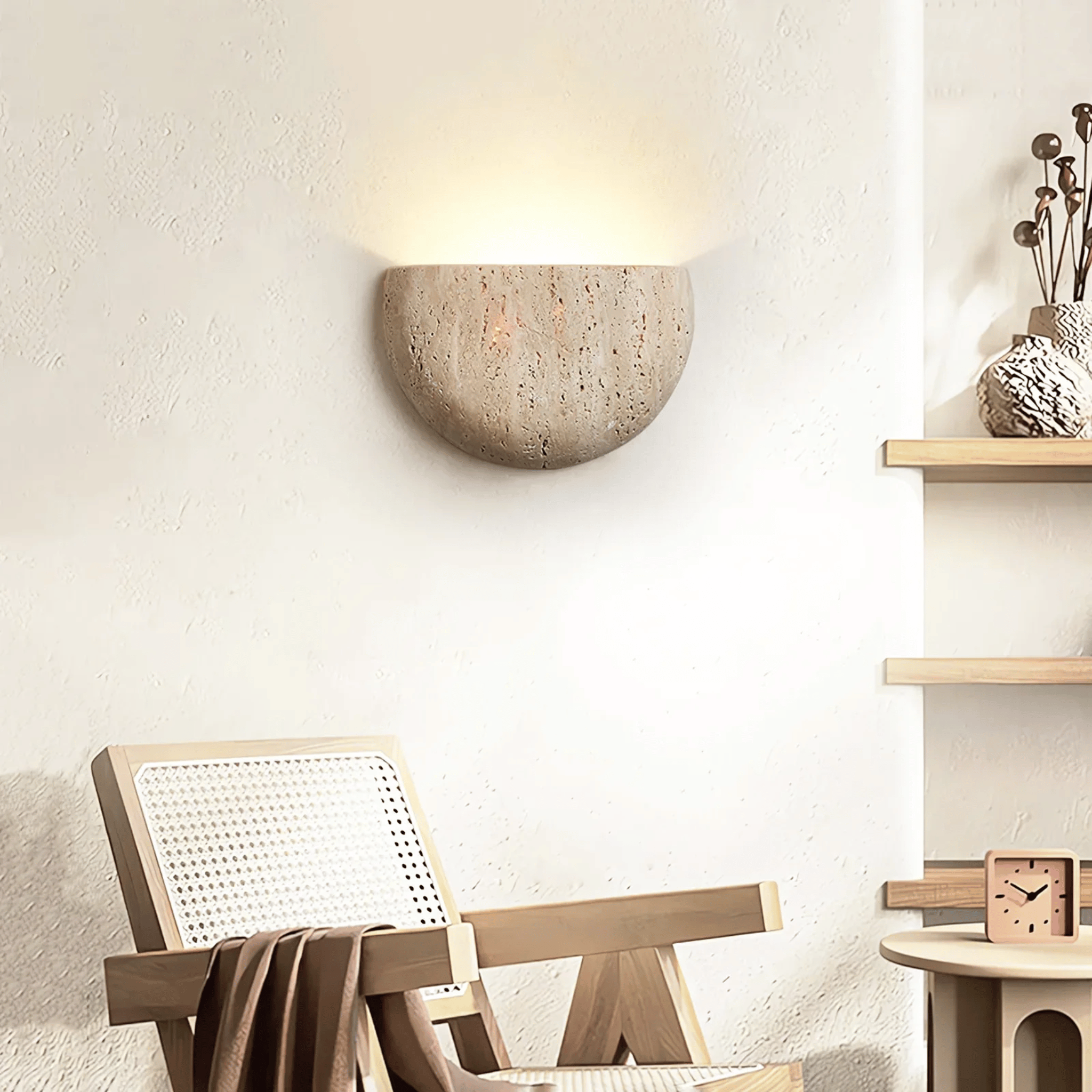 Wabi-Sabi Travertine Stone Wall Lamp Minimalist Modern Sconce Bedroom Living Room