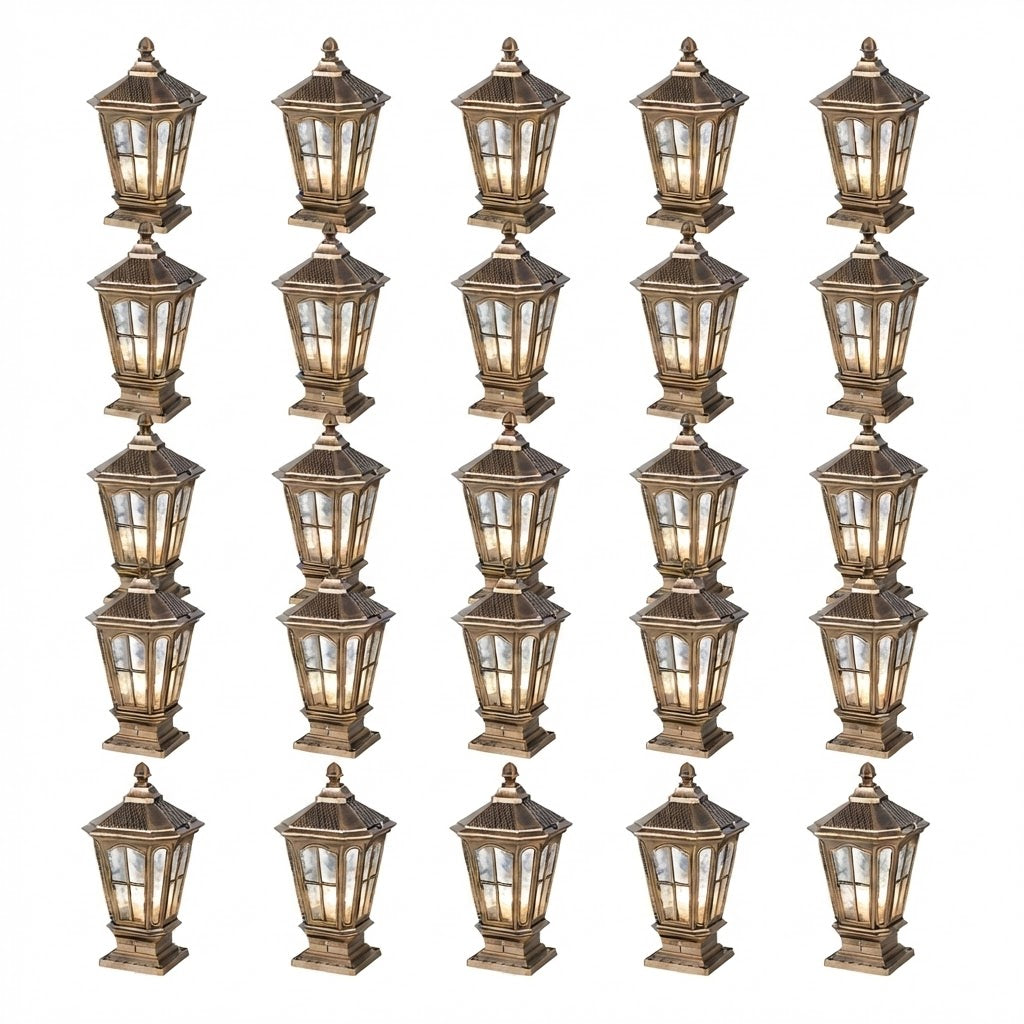 Stone Pillar Light Fixture Retro Pavilion-Style LED Solar & Hardwired Outdoor — Black Bronze Sets