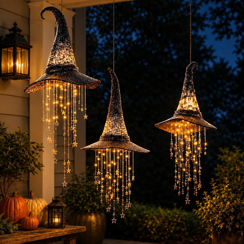 Light-Up Halloween Witch Hat, Glowing Garden and Party Decoration