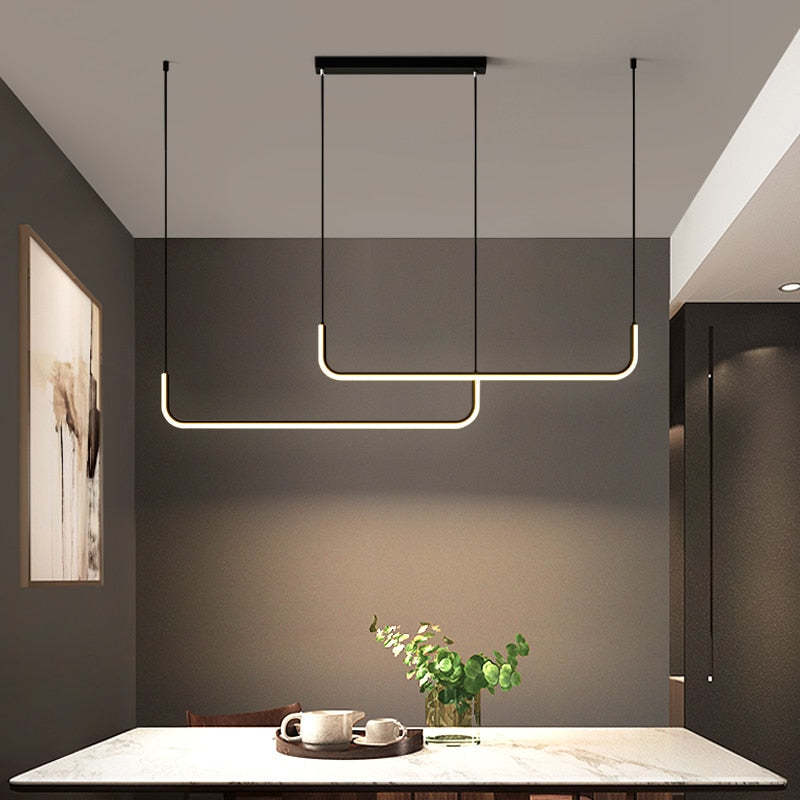 Clen Modern Linear Pendant Light Double Frame, Black/Gold