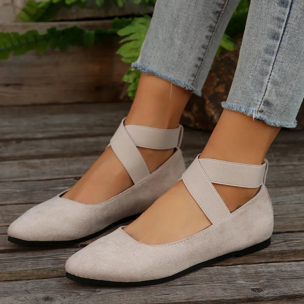 Women's Crisscross Pointed Toe Flats - Comfortable Ankle Strap Ballet Shoes