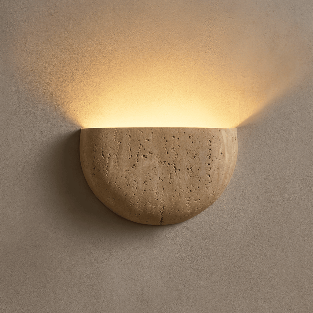 Wabi-Sabi Travertine Stone Wall Lamp Minimalist Modern Sconce Bedroom Living Room