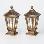 Stone Pillar Light Fixture Retro Pavilion-Style LED Solar & Hardwired Outdoor — Black Bronze Sets