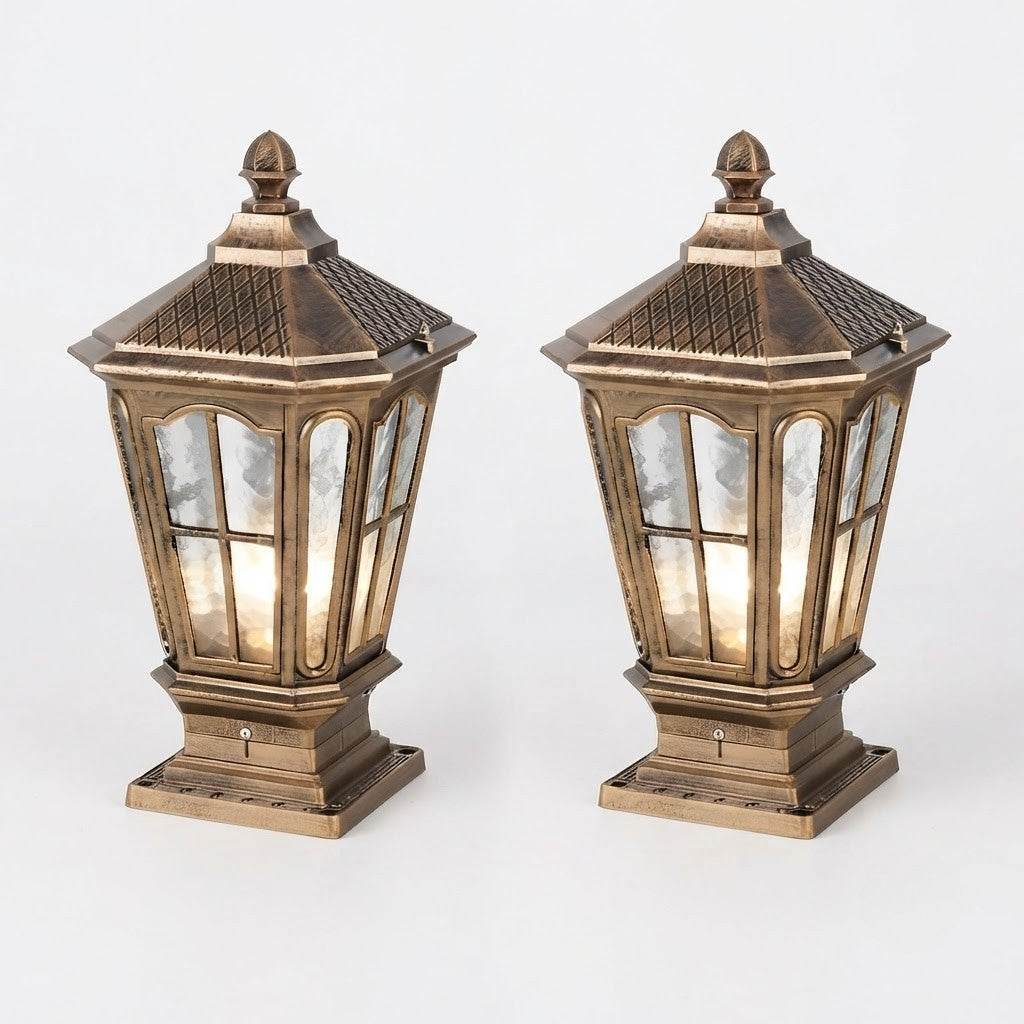 Stone Pillar Light Fixture Retro Pavilion-Style LED Solar & Hardwired Outdoor — Black Bronze Sets