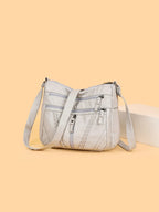 Braided Detail PU Leather Crossbody Bag – Women’s Medium Multi-Zip Shoulder Purse