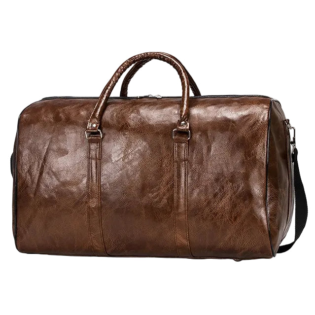 Vintage bruine leren reistas – Grote weekendtas met schouderriem